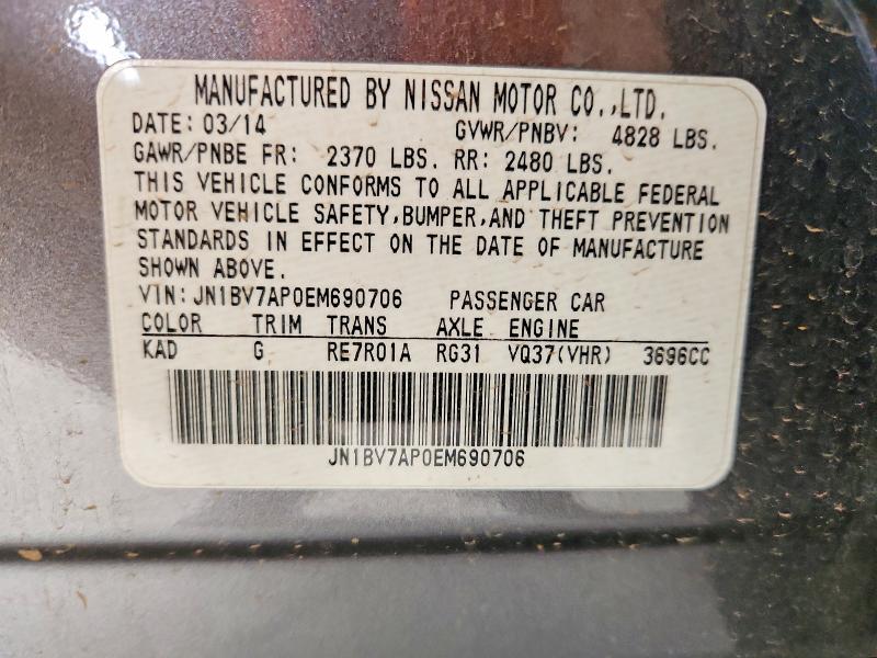 2014 Infiniti Q50 მანქანა იყიდება აუქციონზე, vin: JN1BV7AP0EM690706, აუქციონის ნომერი: 68863086