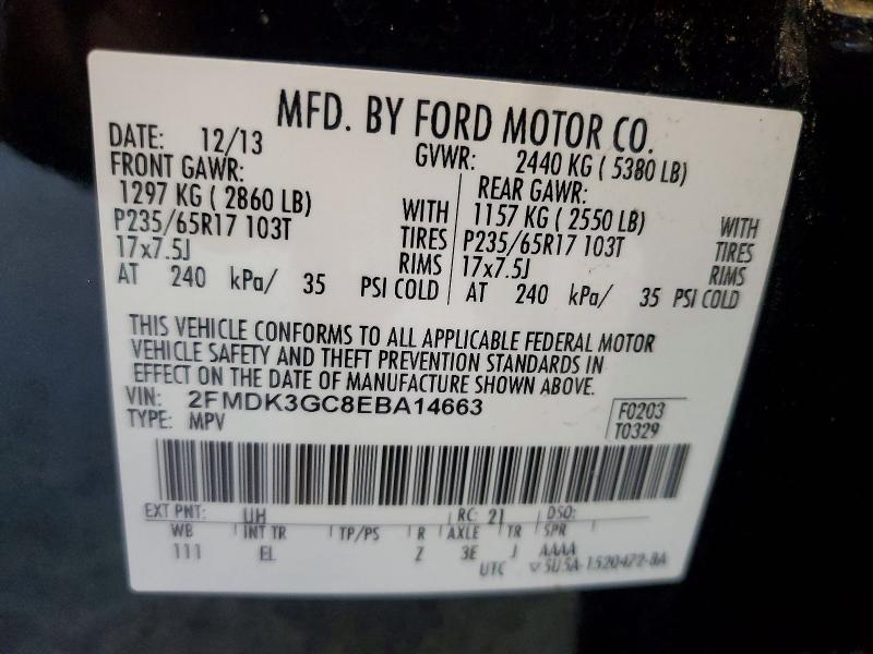 67387386 :رقم المزاد ، 2FMDK3GC8EBA14663 vin ، 2014 Ford Edge مزاد بيع