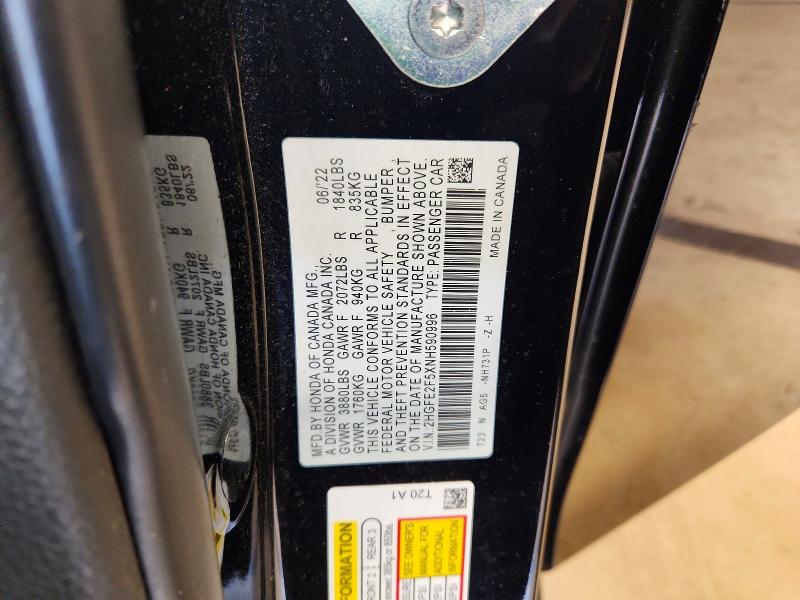 2022 Honda Civic მანქანა იყიდება აუქციონზე, vin: 2HGFE2F5XNH590996, აუქციონის ნომერი: 70181346