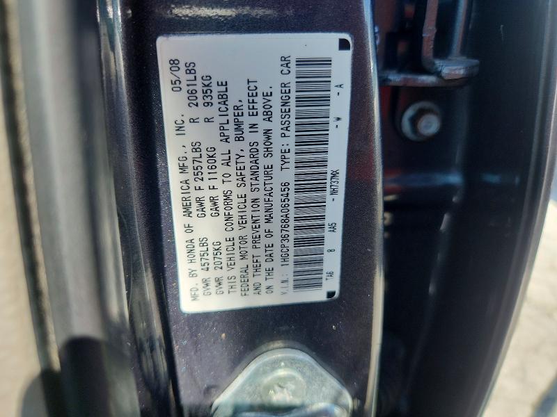 68207466 :رقم المزاد ، 1HGCP36768A065456 vin ، 2008 Honda Accord مزاد بيع