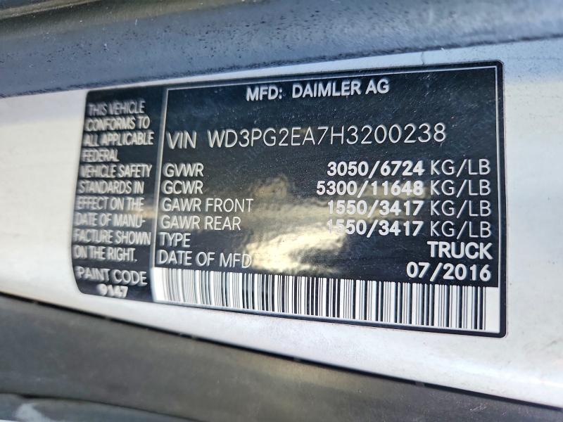 2017 Mercedes-benz Metris მანქანა იყიდება აუქციონზე, vin: WD3PG2EA7H3200238, აუქციონის ნომერი: 68437556