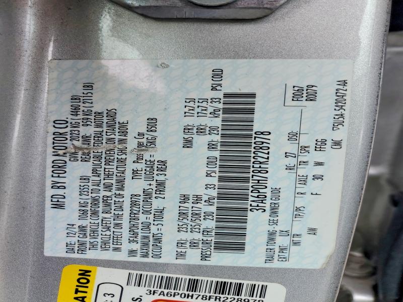70133646 :رقم المزاد ، 3FA6P0H78FR228978 vin ، 2015 Ford Fusion مزاد بيع