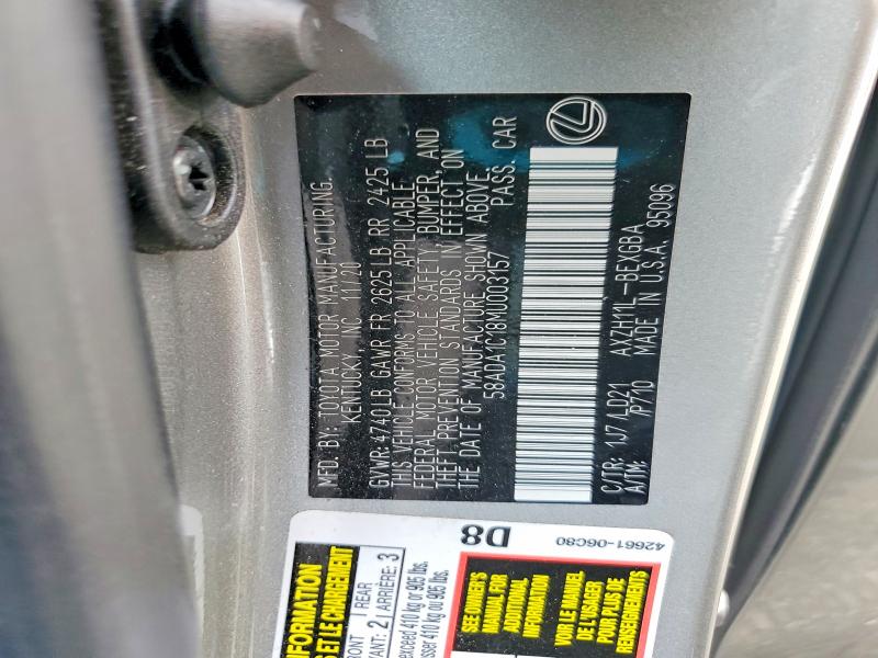69422436 :رقم المزاد ، 58ADA1C18MU003157 vin ، 2021 Lexus Es مزاد بيع
