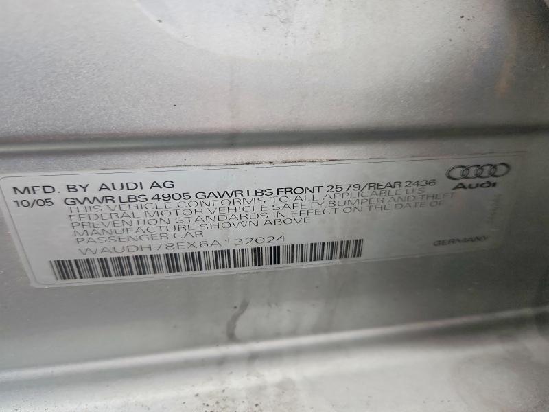 67417546 :رقم المزاد ، WAUDH78EX6A132024 vin ، 2006 Audi A4 مزاد بيع