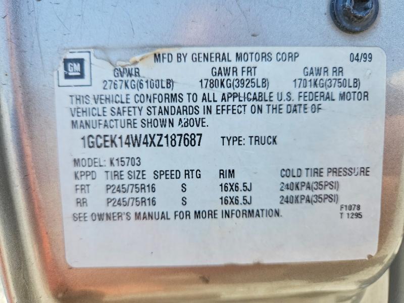 68057456 :رقم المزاد ، 1GCEK14W4XZ187687 vin ، 1999 Chevrolet Silverado مزاد بيع