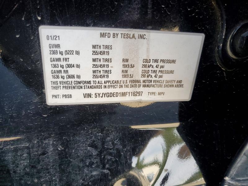Aukcja sprzedaży 2021 Tesla Model Y, vin: 5YJYGDED1MF116297, numer aukcji: 68375226