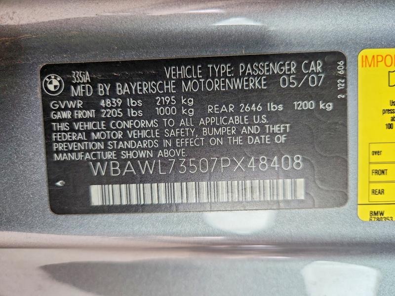 Продаж на аукціоні авто 2007 Bmw 335, vin: WBAWL73507PX48408, номер лоту: 69177206