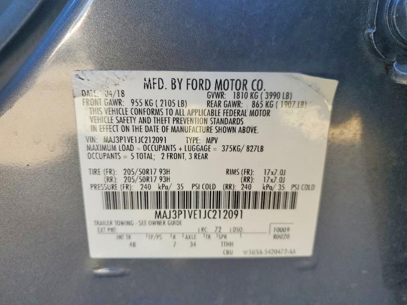 2018 Ford Ecosport მანქანა იყიდება აუქციონზე, vin: MAJ3P1VE1JC212091, აუქციონის ნომერი: 67499236