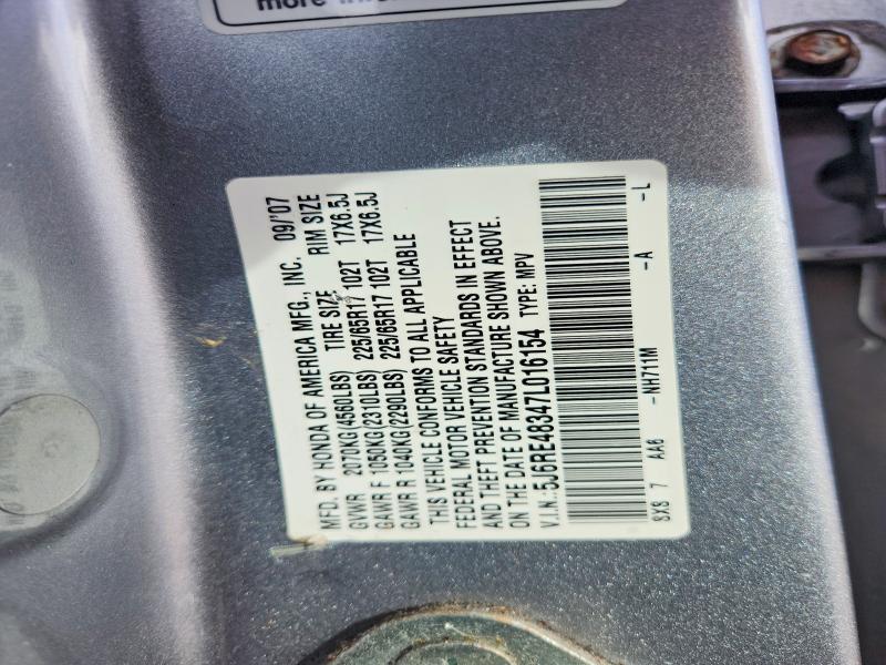 2007 Honda Cr-v მანქანა იყიდება აუქციონზე, vin: 5J6RE48347L016154, აუქციონის ნომერი: 70790976