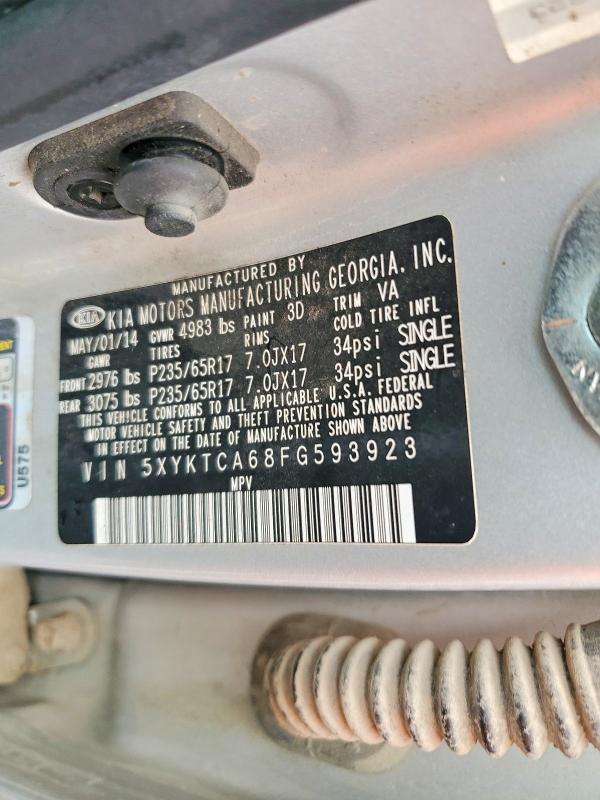 67979446 :رقم المزاد ، 5XYKTCA68FG593923 vin ، 2015 Kia Sorento مزاد بيع