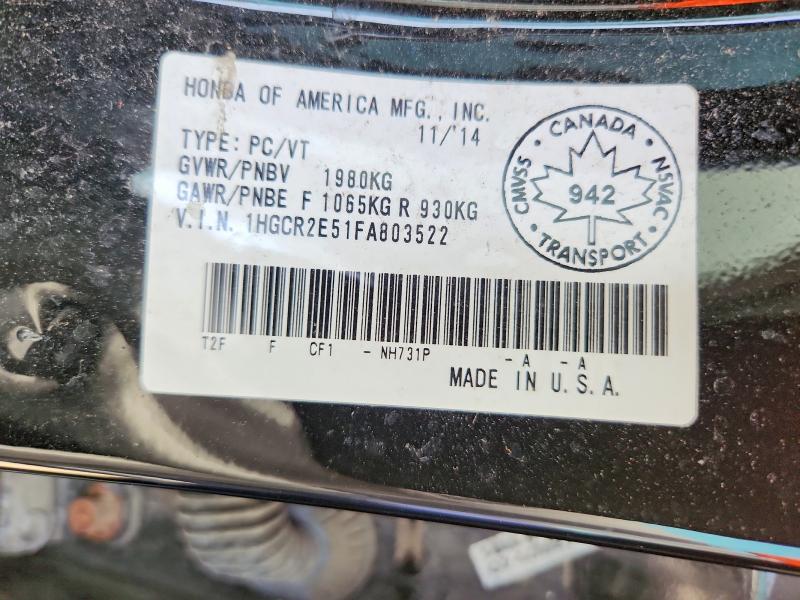 2015 Honda Accord მანქანა იყიდება აუქციონზე, vin: 1HGCR2E51FA803522, აუქციონის ნომერი: 68494466