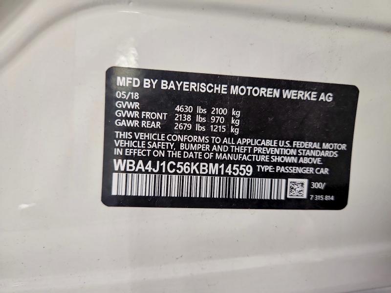 Aukcja sprzedaży 2019 Bmw 4 Series 430i Gran C, vin: WBA4J1C56KBM14559, numer aukcji: 67866396