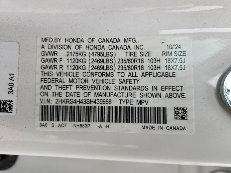 Auction sale of the 2025 Honda Cr-v, vin: 2HKRS4H43SH439666, lot number: 67341626