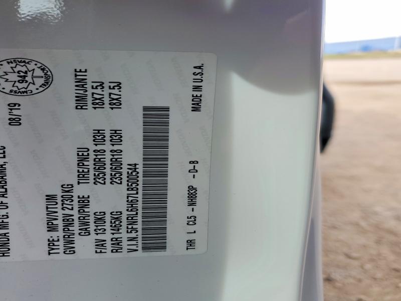 69737166 :رقم المزاد ، 5FNRL6H67LB500544 vin ، 2020 Honda Odyssey مزاد بيع