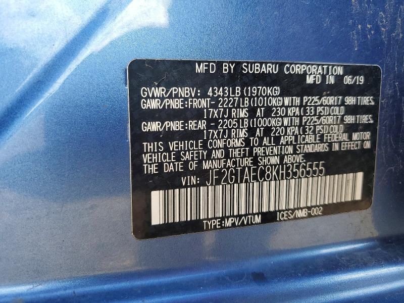 68417486 :رقم المزاد ، JF2GTAEC8KH356555 vin ، 2019 Subaru Crosstrek مزاد بيع