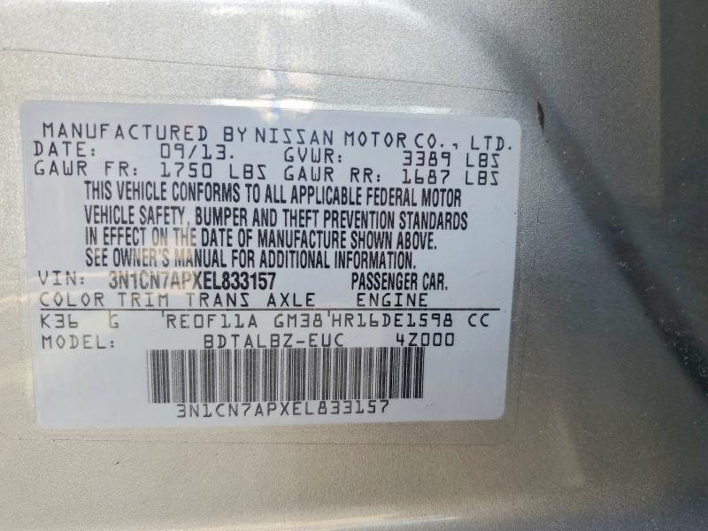 68004226 :رقم المزاد ، 3N1CN7APXEL833157 vin ، 2014 Nissan Versa مزاد بيع