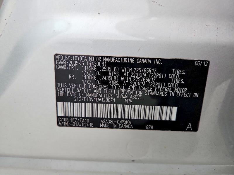 Продажа на аукционе авто 2012 Toyota Rav4, vin: 2T3ZF4DV1CW128671, номер лота: 70410726
