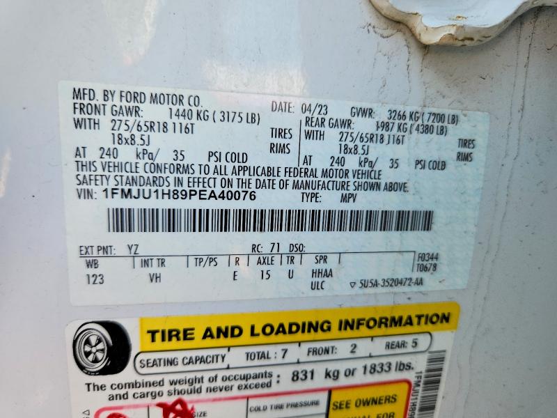 2023 Ford Expedition მანქანა იყიდება აუქციონზე, vin: 1FMJU1H89PEA40076, აუქციონის ნომერი: 70909486