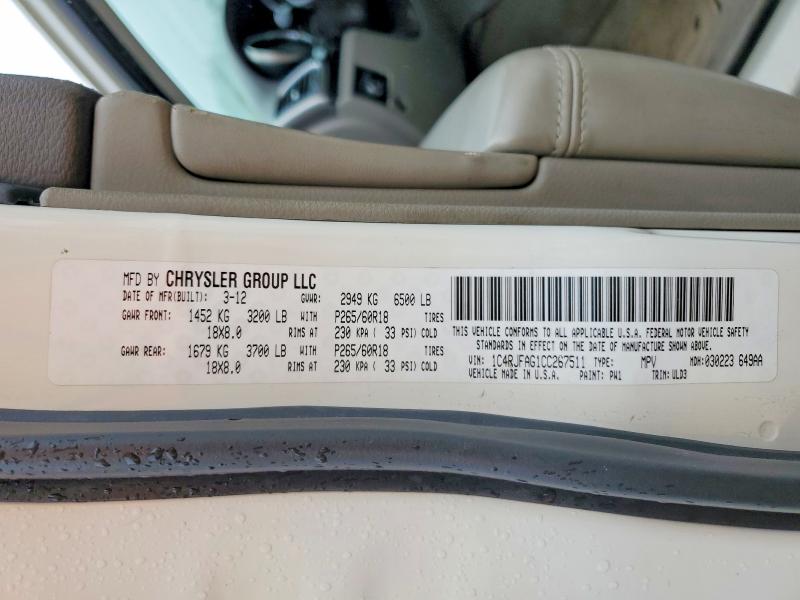 67135456 :رقم المزاد ، 1C4RJFAG1CC267511 vin ، 2012 Jeep Grand Cherokee مزاد بيع