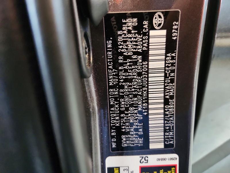 69190146 :رقم المزاد ، 4T1B11HK9JU037006 vin ، 2018 Toyota Camry مزاد بيع