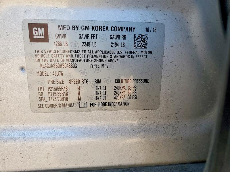2017 Buick Encore მანქანა იყიდება აუქციონზე, vin: KL4CJASB0HB048803, აუქციონის ნომერი: 70429636