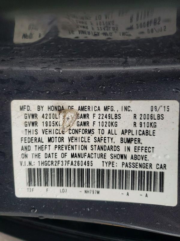 2015 Honda Accord მანქანა იყიდება აუქციონზე, vin: 1HGCR2F37FA260495, აუქციონის ნომერი: 71105476