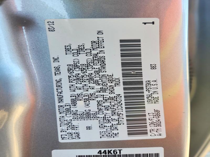 69581676 :رقم المزاد ، 5TFDY5F11CX243724 vin ، 2012 Toyota Tundra مزاد بيع
