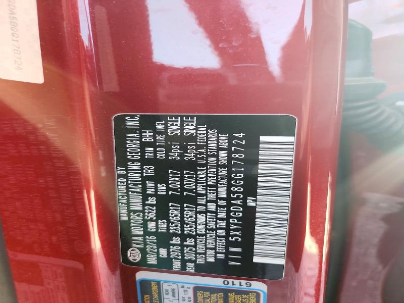 Aukcja sprzedaży 2016 Kia Sorento, vin: 5XYPGDA58GG178724, numer aukcji: 68153426