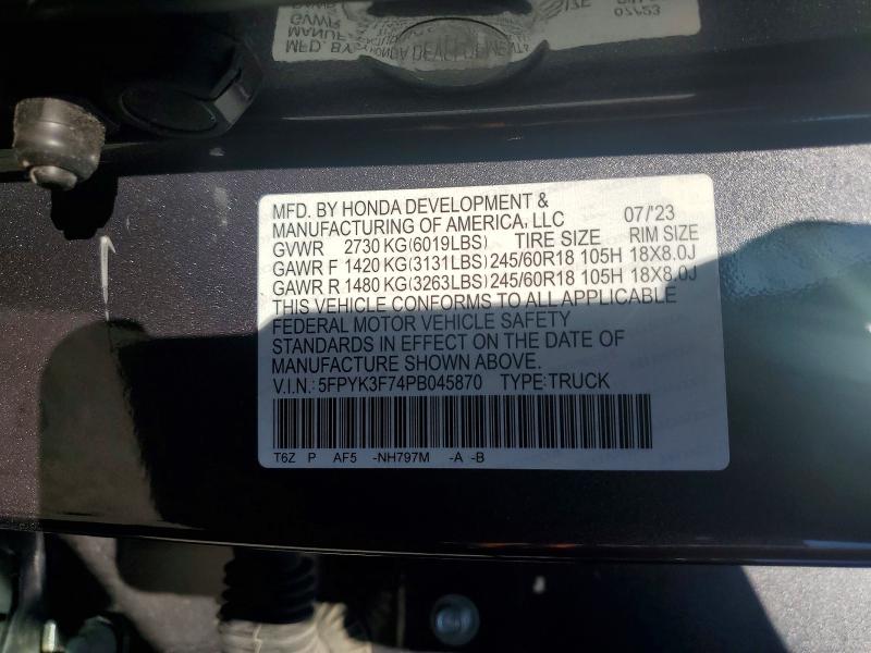 Продажа на аукционе авто 2023 Honda Ridgeline, vin: 5FPYK3F74PB045870, номер лота: 64116046