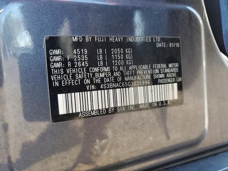 68020236 :رقم المزاد ، 4S3BNAC65G3035996 vin ، 2016 Subaru Legacy مزاد بيع