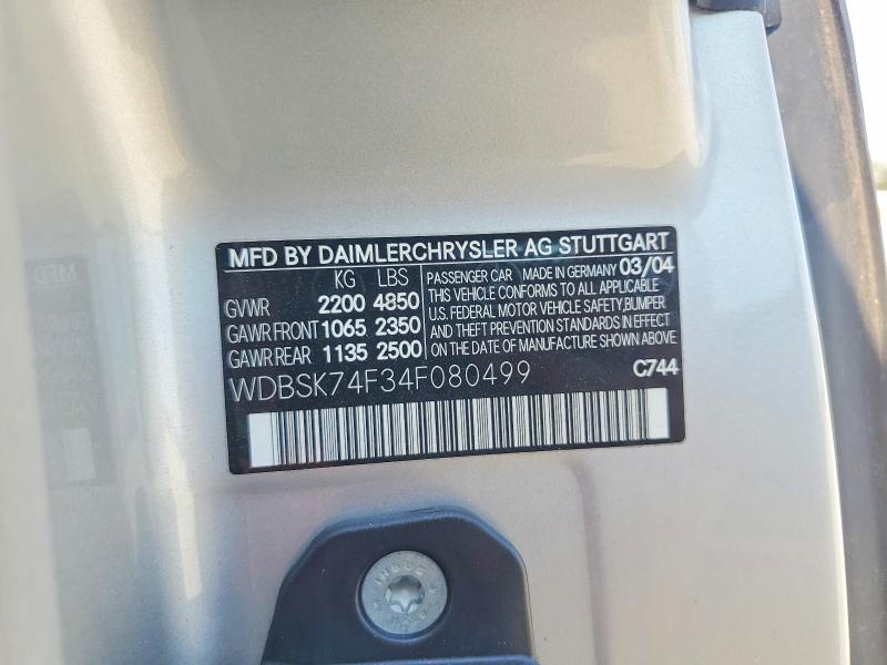 2004 Mercedes-benz Sl მანქანა იყიდება აუქციონზე, vin: WDBSK74F34F080499, აუქციონის ნომერი: 66838036