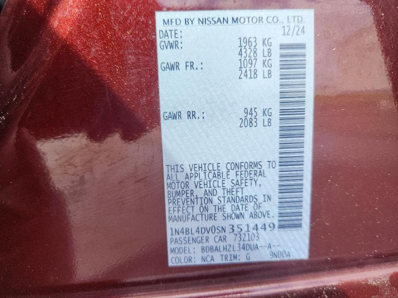 69382336 :رقم المزاد ، 1N4BL4DV0SN351449 vin ، 2025 Nissan Altima مزاد بيع