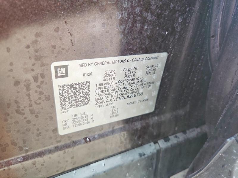 2020 Chevrolet Equinox მანქანა იყიდება აუქციონზე, vin: 2GNAXNEV7L6218750, აუქციონის ნომერი: 67609596