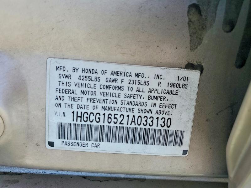 Aukcja sprzedaży 2001 Honda Accord, vin: 1HGCG16521A033130, numer aukcji: 71060436