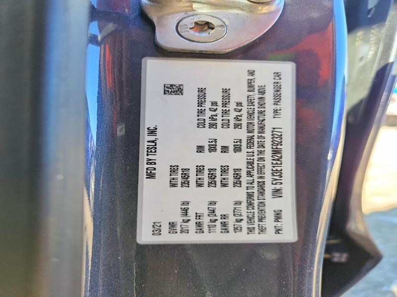 Продажа на аукционе авто 2021 Tesla Model 3, vin: 5YJ3E1EA2MF923271, номер лота: 70420896