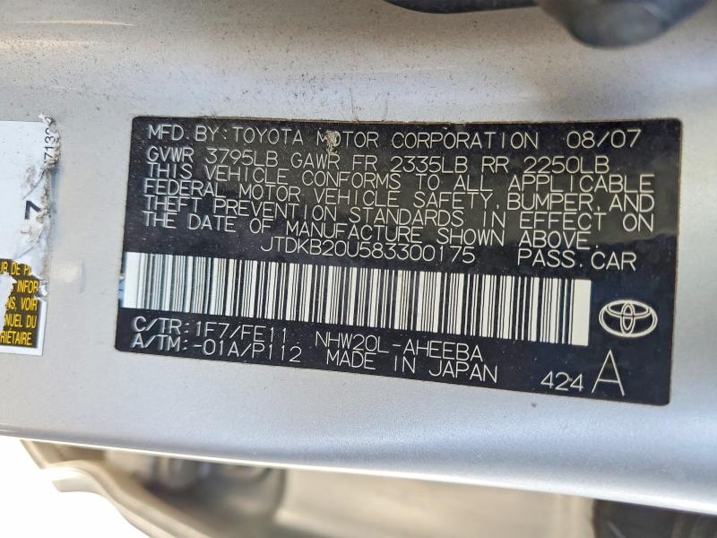 69384816 :رقم المزاد ، JTDKB20U583300175 vin ، 2008 Toyota Prius مزاد بيع