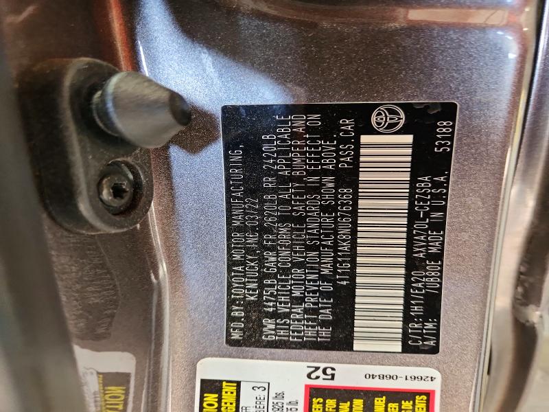 Aukcja sprzedaży 2022 Toyota Camry, vin: 4T1G11AK8NU676368, numer aukcji: 69012446