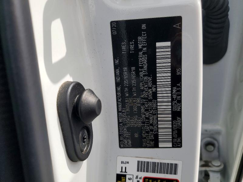 69881026 :رقم المزاد ، 5TDHZRBH8LS519802 vin ، 2020 Toyota Highlander مزاد بيع