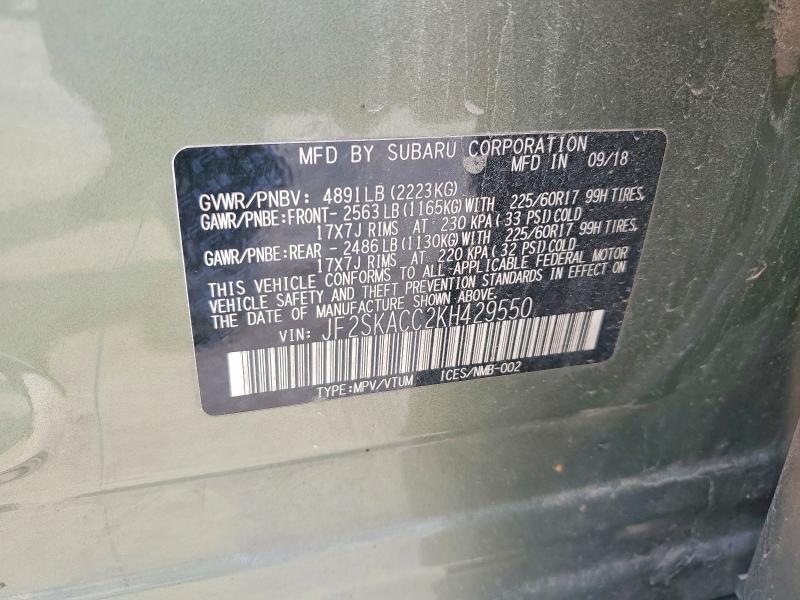 Aukcja sprzedaży 2019 Subaru Forester, vin: JF2SKACC2KH429550, numer aukcji: 68064556