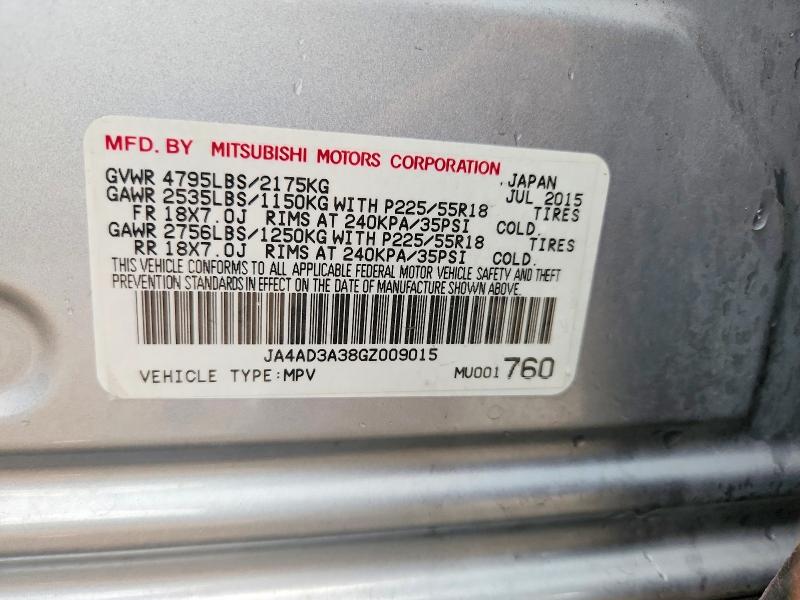 2016 Mitsubishi Outlander მანქანა იყიდება აუქციონზე, vin: JA4AD3A38GZ009015        , აუქციონის ნომერი: 68286366