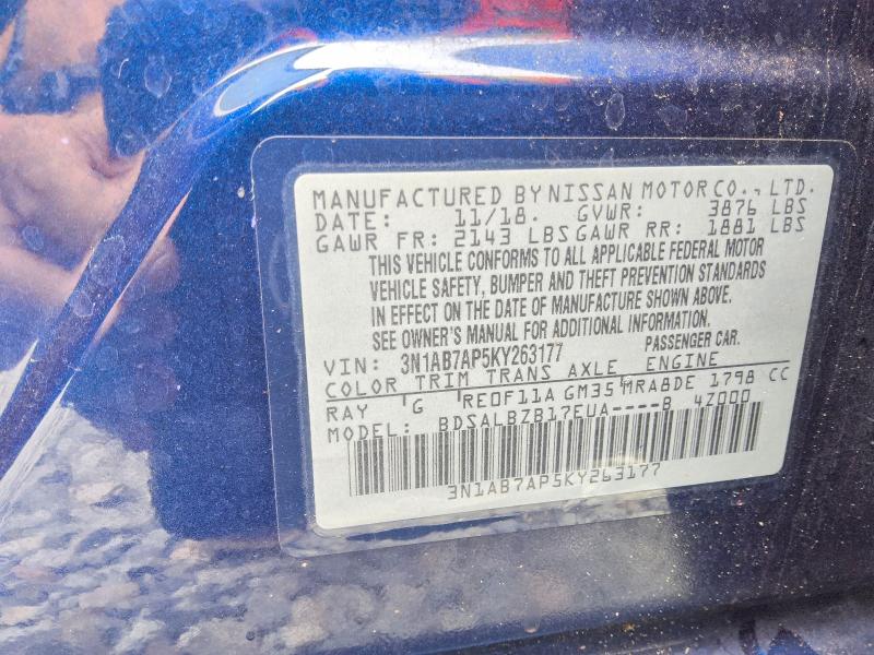 2019 Nissan Sentra მანქანა იყიდება აუქციონზე, vin: 3N1AB7AP5KY263177, აუქციონის ნომერი: 70356776