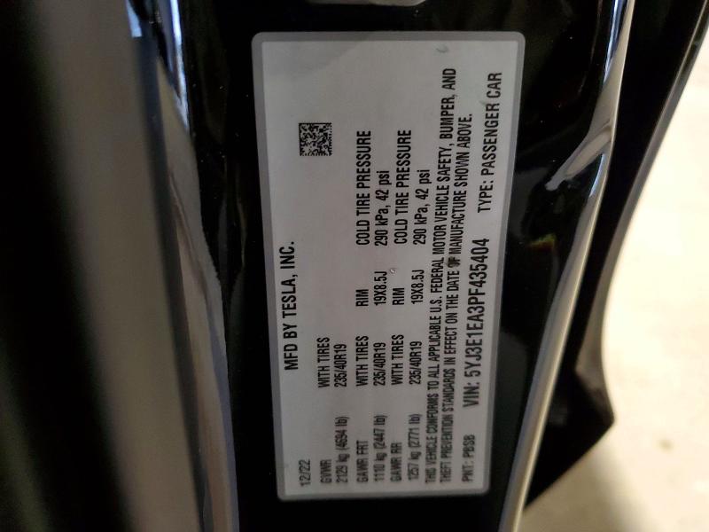 2023 Tesla Model 3 მანქანა იყიდება აუქციონზე, vin: 5YJ3E1EA3PF435404, აუქციონის ნომერი: 70710186