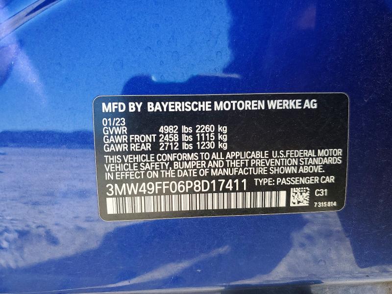 70303546 :رقم المزاد ، 3MW49FF06P8D17411 vin ، 2023 Bmw M340xi مزاد بيع