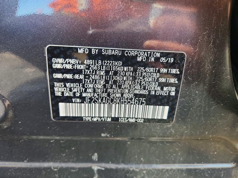 Продаж на аукціоні авто 2019 Subaru Forester, vin: JF2SKAGC8KH554675, номер лоту: 69180726