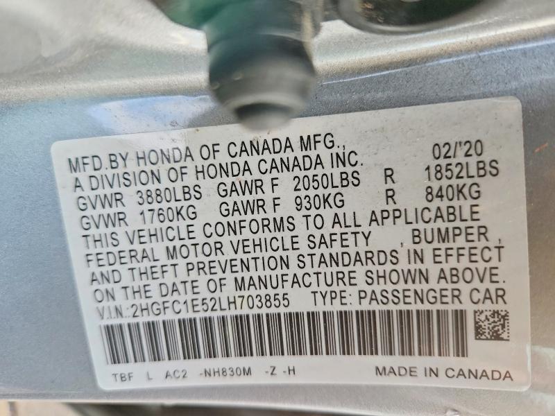 68603896 :رقم المزاد ، 2HGFC1E52LH703855 vin ، 2020 Honda Civic مزاد بيع
