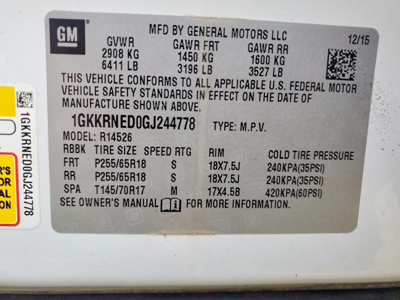Продаж на аукціоні авто 2016 Gmc Acadia, vin: 1GKKRNED0GJ244778, номер лоту: 69583926