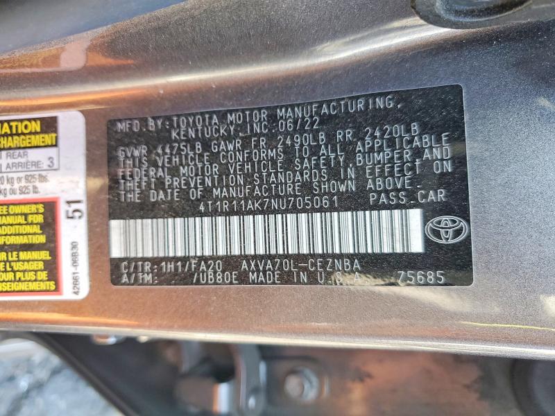 Продаж на аукціоні авто 2022 Toyota Camry, vin: 4T1R11AK7NU705061, номер лоту: 67806096