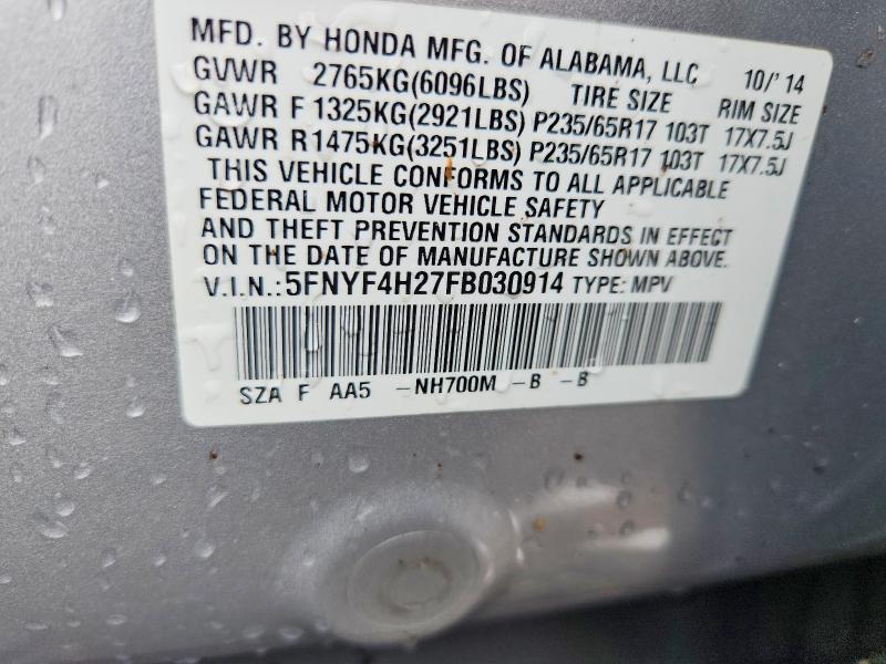 Aukcja sprzedaży 2015 Honda Pilot, vin: 5FNYF4H27FB030914, numer aukcji: 68420926