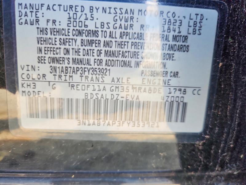 2015 Nissan Sentra მანქანა იყიდება აუქციონზე, vin: 3N1AB7AP3FY353921, აუქციონის ნომერი: 68238886