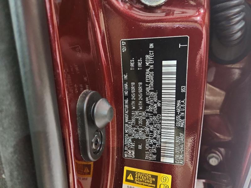 Aukcja sprzedaży 2018 Toyota Highlander, vin: 5TDJZRFH6JS812123, numer aukcji: 68738666
